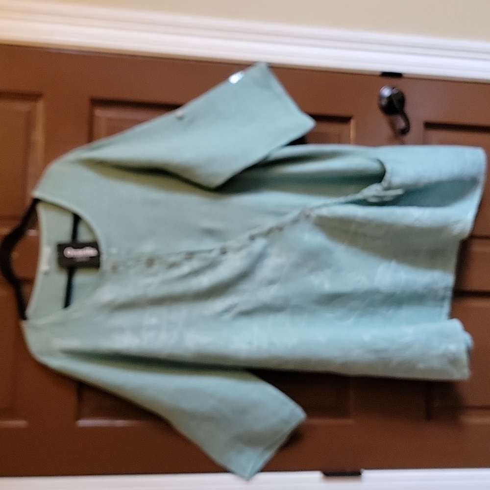 Ornella-Linen light green round neck pullover 3/4 sleeved dress. M. NWT.
